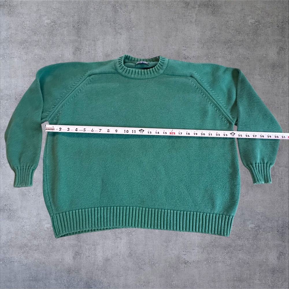 Vintage Lands End Green Cotton Sweater Womens XL Made in USA Raglan Crewneck - Picture 4 of 9